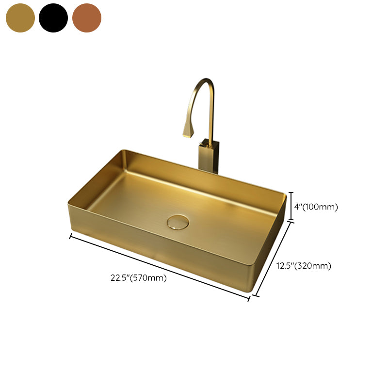 Modern Bathroom Sink Metal Rectangular Vessel Bathroom Sink with Pop-Up Drain