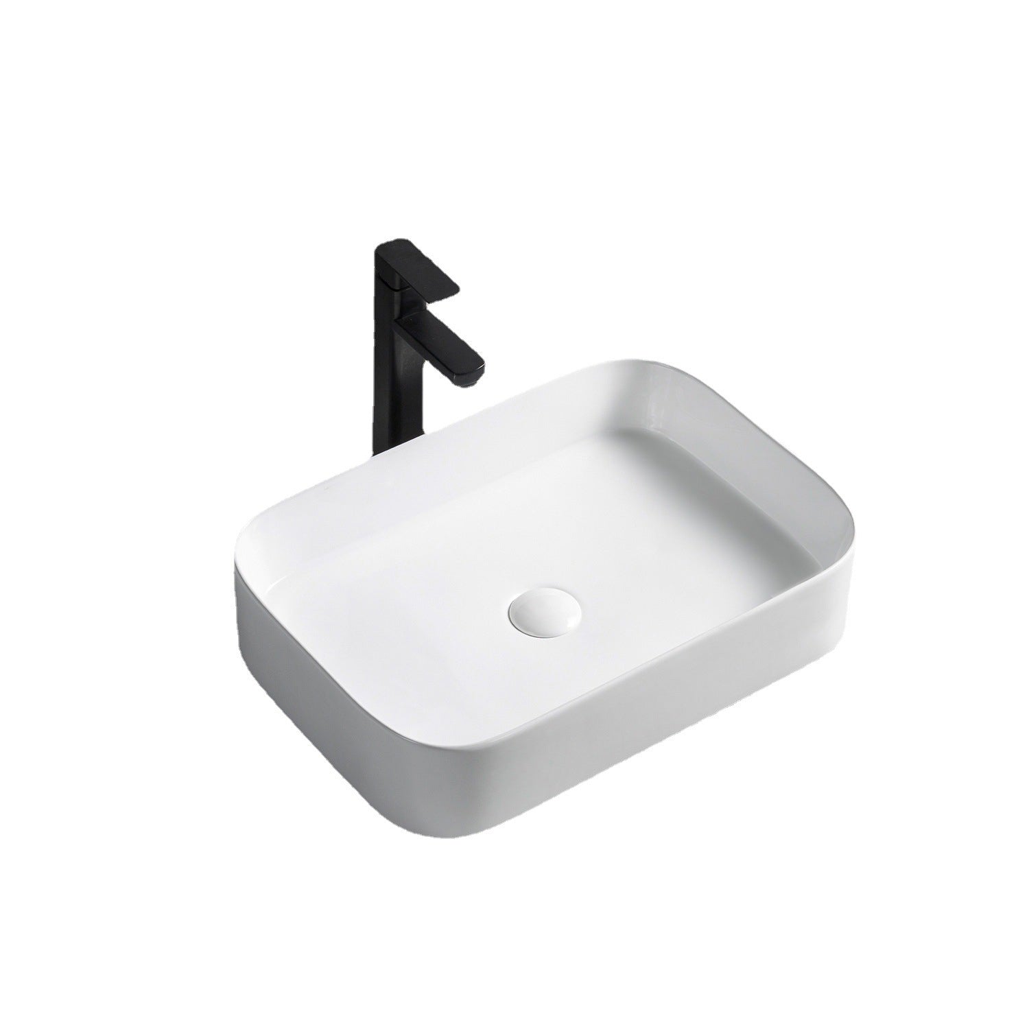 Modern Bathroom Sink Rectangular Porcelain with Pop-Up Drain Vessel Lavatory Sink