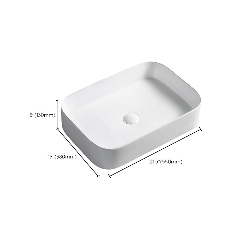 Modern Bathroom Sink Rectangular Porcelain with Pop-Up Drain Vessel Lavatory Sink