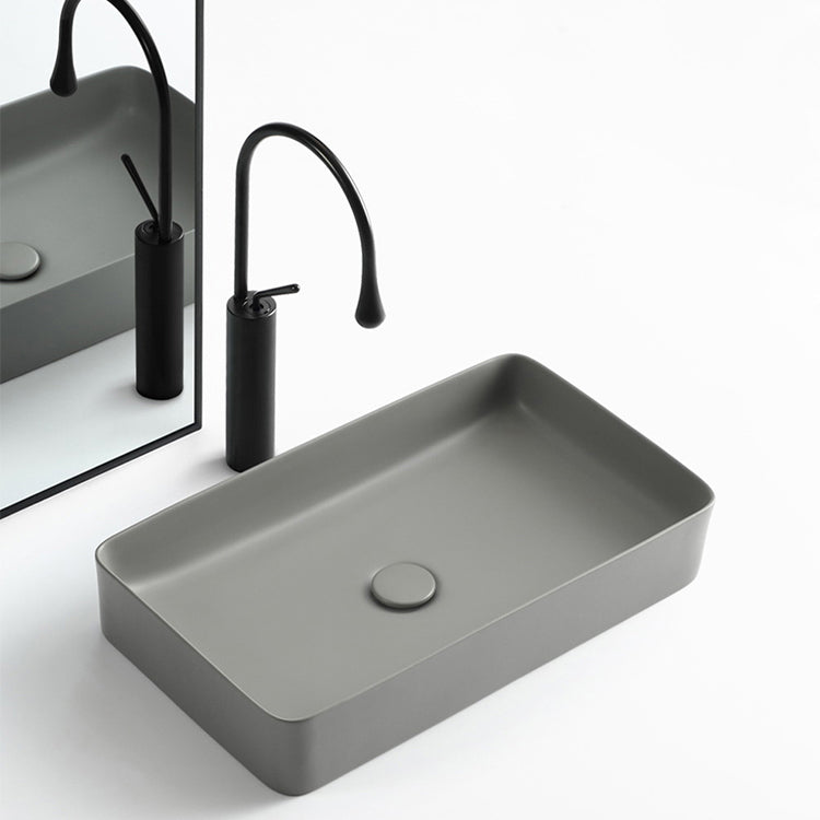 Modern Bathroom Sink Porcelain Rectangular with Pop-Up Drain Vessel Lavatory Sink