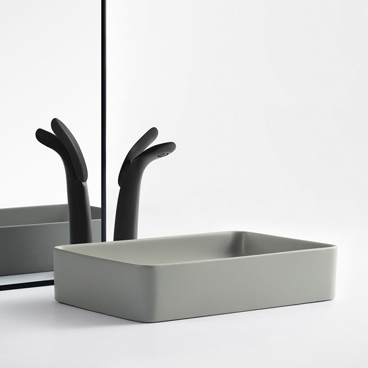 Modern Bathroom Sink Porcelain Rectangular with Pop-Up Drain Vessel Lavatory Sink