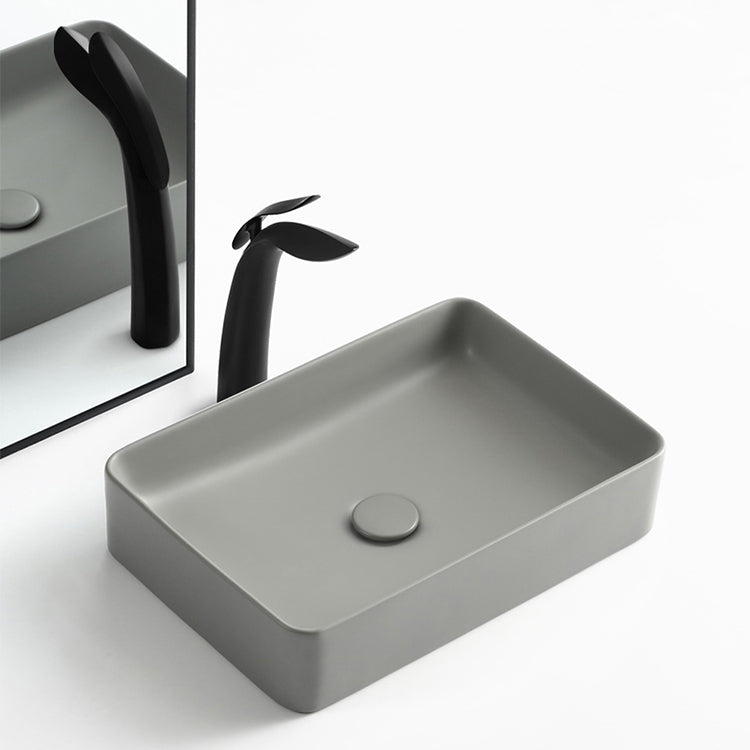 Modern Bathroom Sink Porcelain Rectangular with Pop-Up Drain Vessel Lavatory Sink