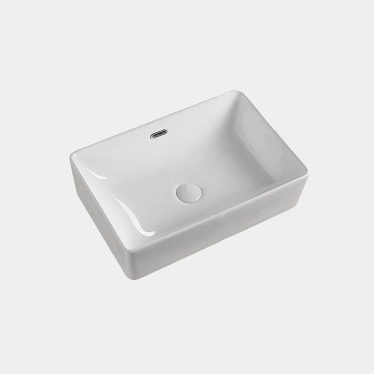 Modern Bathroom Sink Porcelain Rectangular with Pop-Up Drain and Overflow Vessel Sink