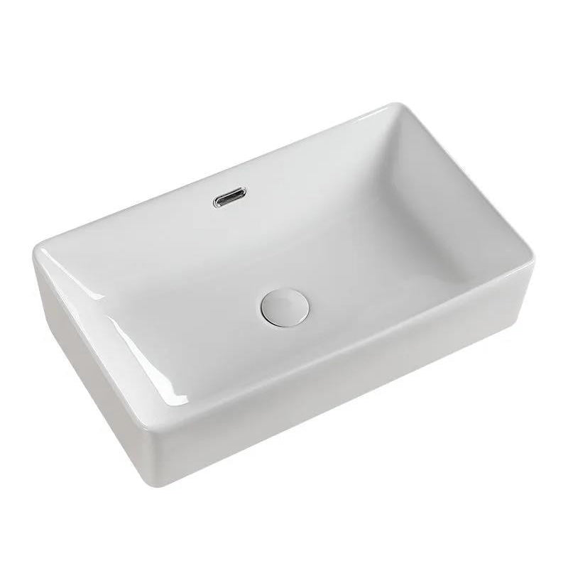 Modern Bathroom Sink Porcelain Rectangular with Pop-Up Drain and Overflow Vessel Sink