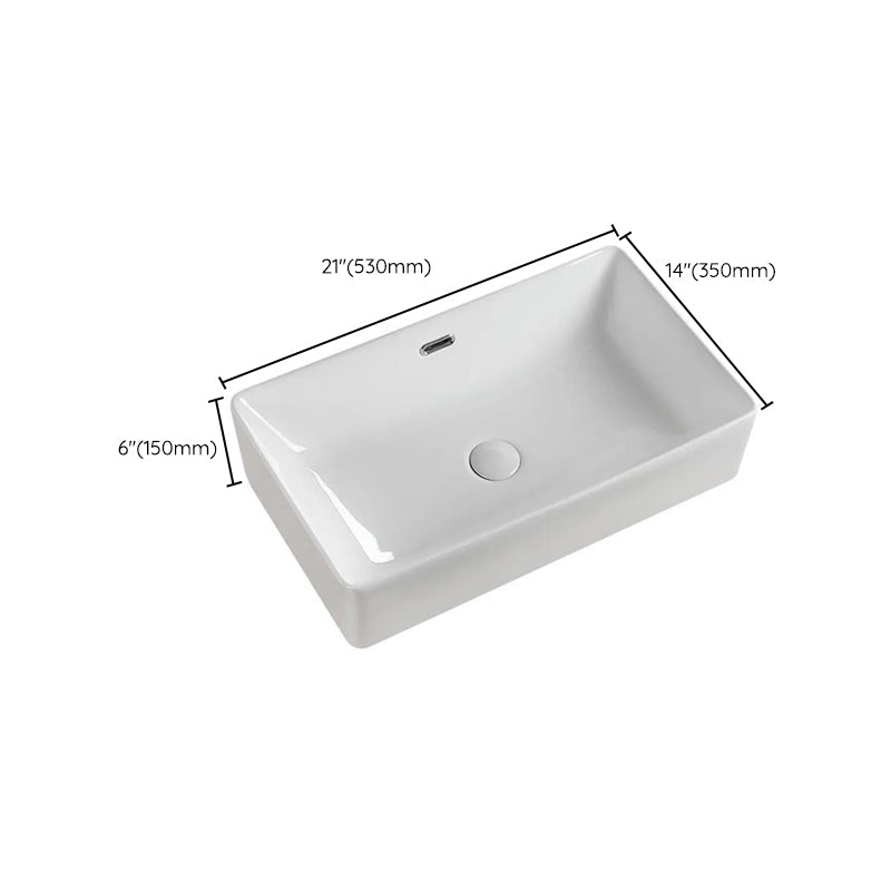 Modern Bathroom Sink Porcelain Rectangular with Pop-Up Drain and Overflow Vessel Sink