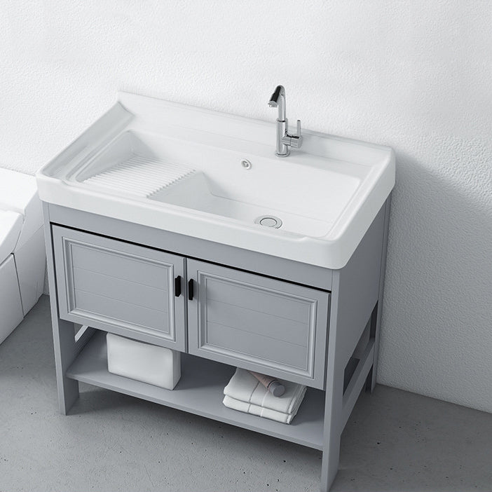 Modern Console Sink Porcelain Rectangular with Right Basin and Faucet Trough Sink