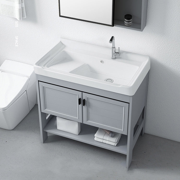 Modern Console Sink Porcelain Rectangular with Right Basin and Faucet Trough Sink