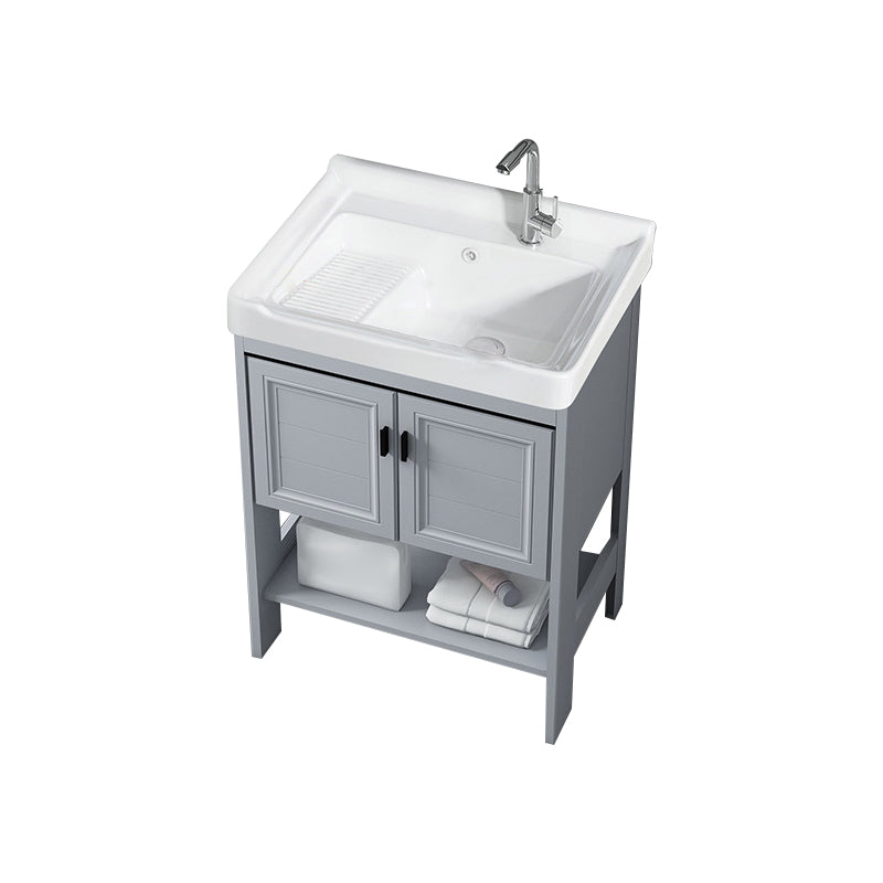 Modern Console Sink Porcelain Rectangular with Right Basin and Faucet Trough Sink