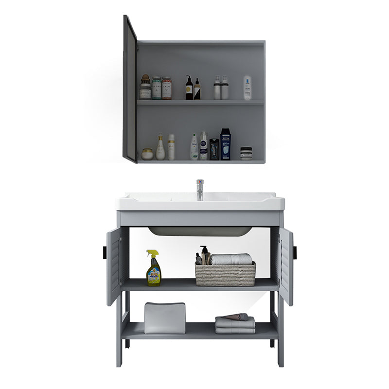 Modern Console Sink Porcelain Rectangular with Right Basin and Faucet Trough Sink