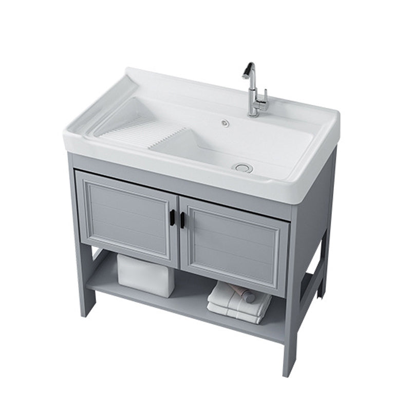 Modern Console Sink Porcelain Rectangular with Right Basin and Faucet Trough Sink