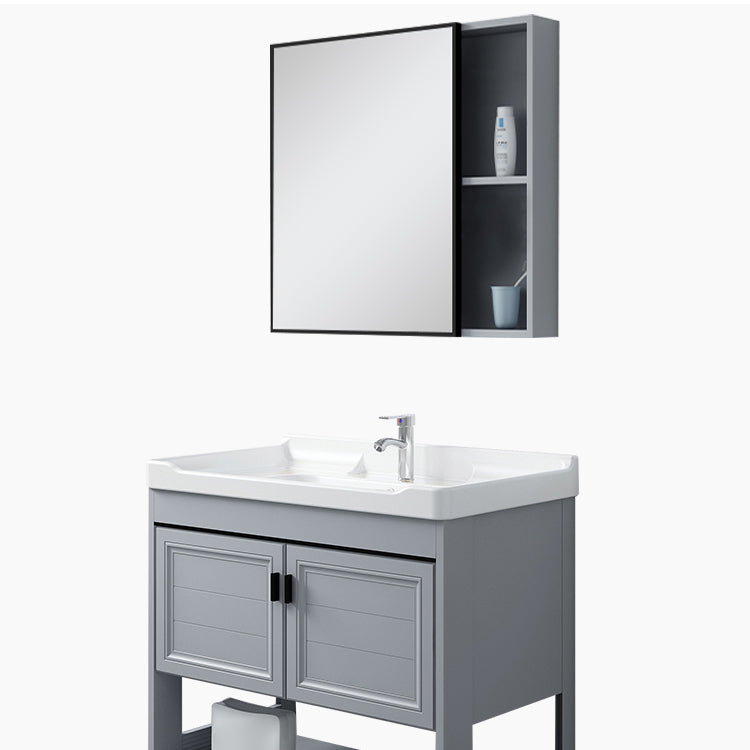 Modern Console Sink Porcelain Rectangular with Right Basin and Faucet Trough Sink