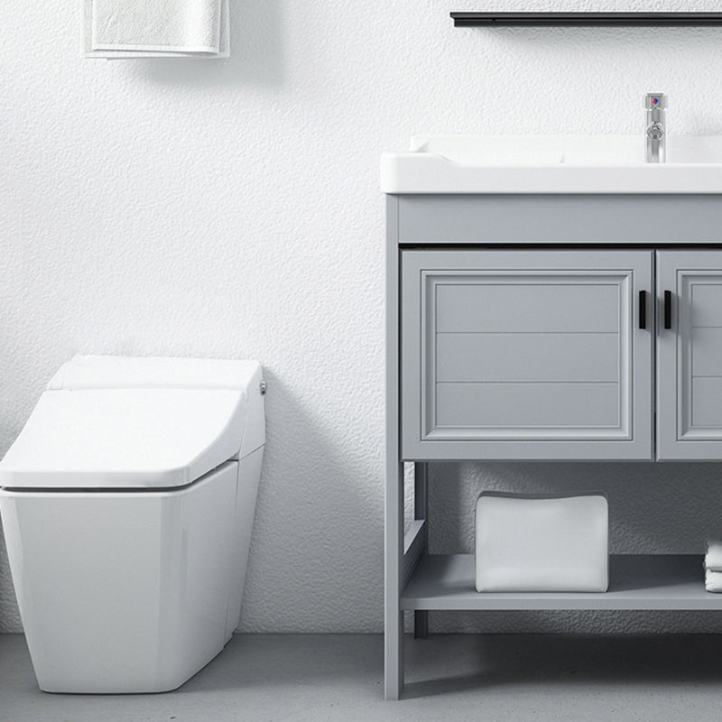 Modern Console Sink Porcelain Rectangular with Right Basin and Faucet Trough Sink