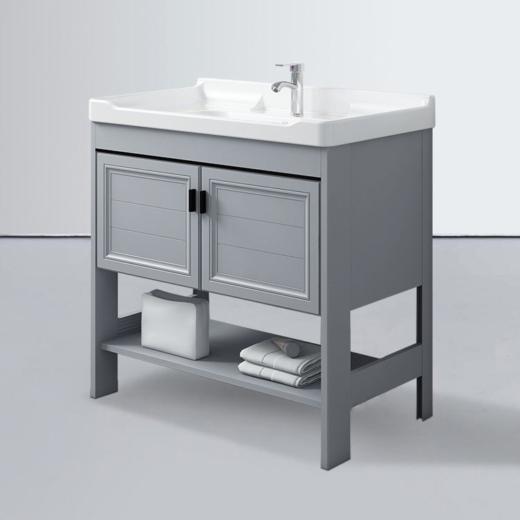 Modern Console Sink Porcelain Rectangular with Right Basin and Faucet Trough Sink