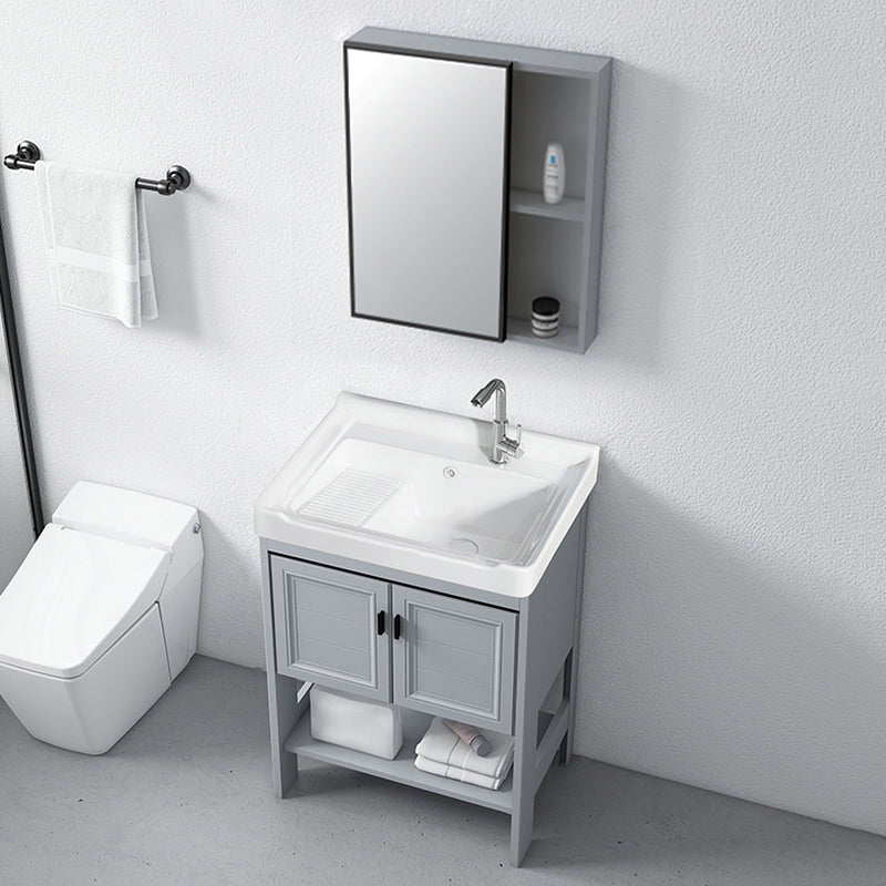 Modern Console Sink Porcelain Rectangular with Right Basin and Faucet Trough Sink