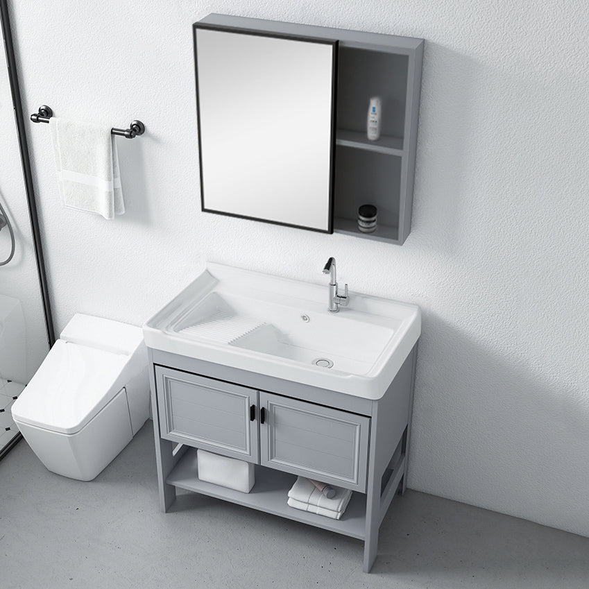 Modern Console Sink Porcelain Rectangular with Right Basin and Faucet Trough Sink