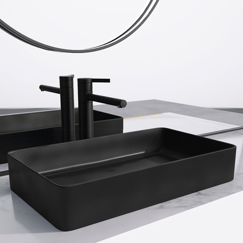 Modern Bathroom Sink Porcelain Rectangular with Drain Assembly and Faucet Vessel Sink