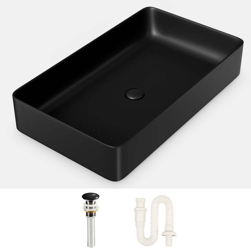 Modern Bathroom Sink Porcelain Rectangular with Drain Assembly and Faucet Vessel Sink