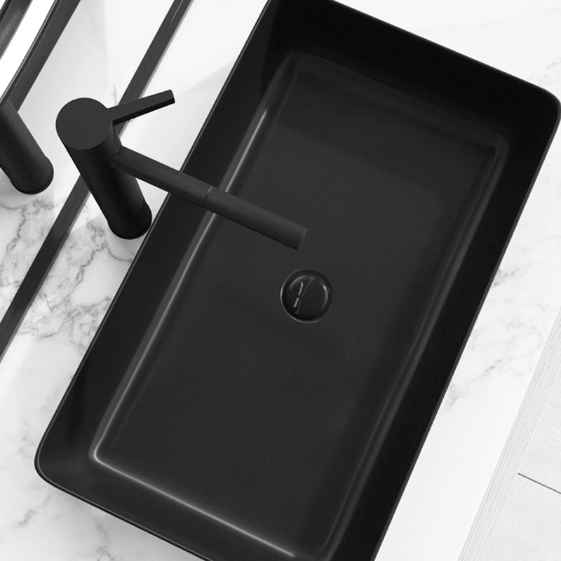 Modern Bathroom Sink Porcelain Rectangular with Drain Assembly and Faucet Vessel Sink