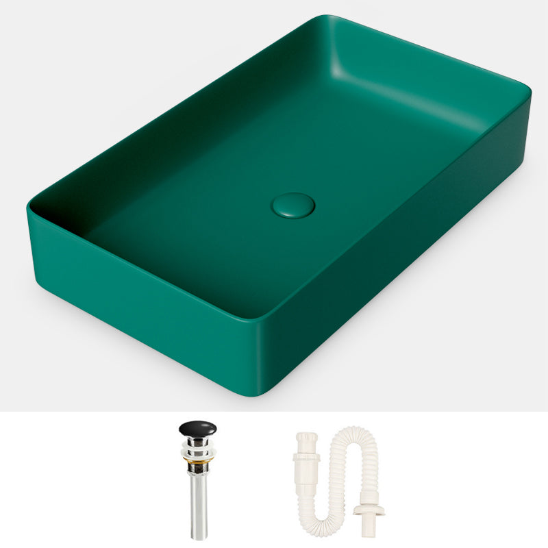 Modern Bathroom Sink Porcelain Rectangular with Drain Assembly and Faucet Vessel Sink