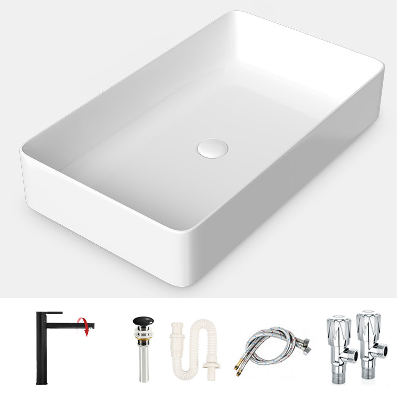 Modern Bathroom Sink Porcelain Rectangular with Drain Assembly and Faucet Vessel Sink