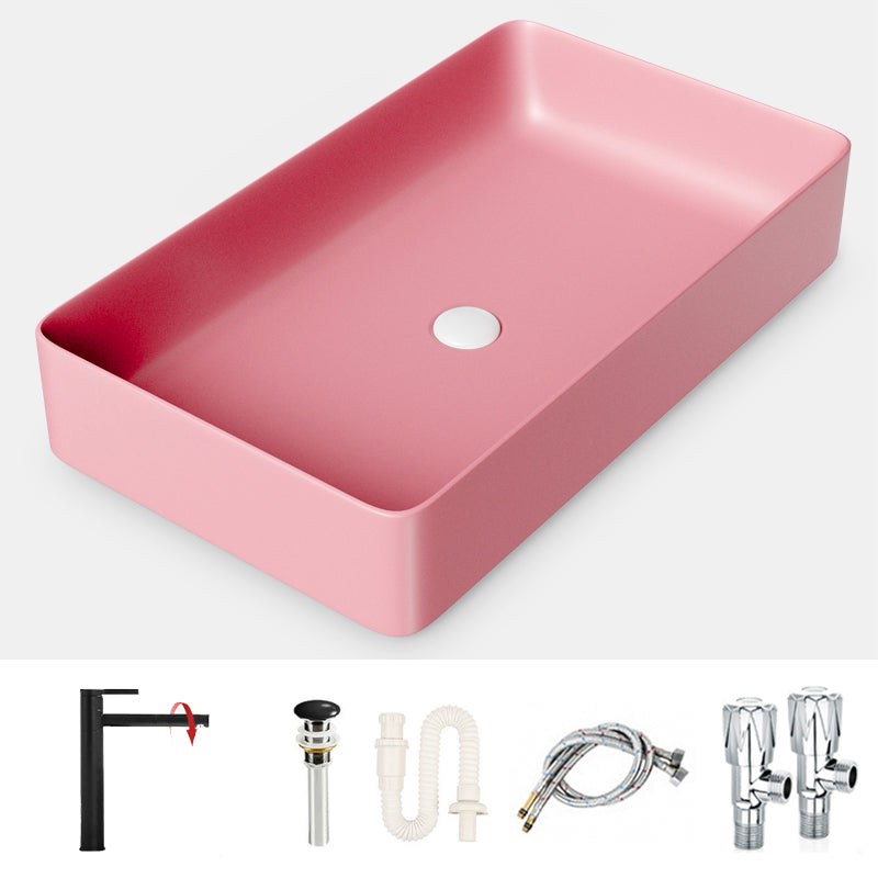 Modern Bathroom Sink Porcelain Rectangular with Drain Assembly and Faucet Vessel Sink