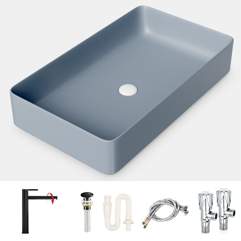 Modern Bathroom Sink Porcelain Rectangular with Drain Assembly and Faucet Vessel Sink