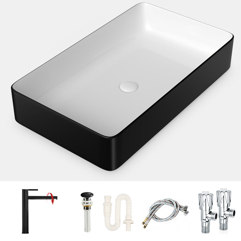 Modern Bathroom Sink Porcelain Rectangular with Drain Assembly and Faucet Vessel Sink