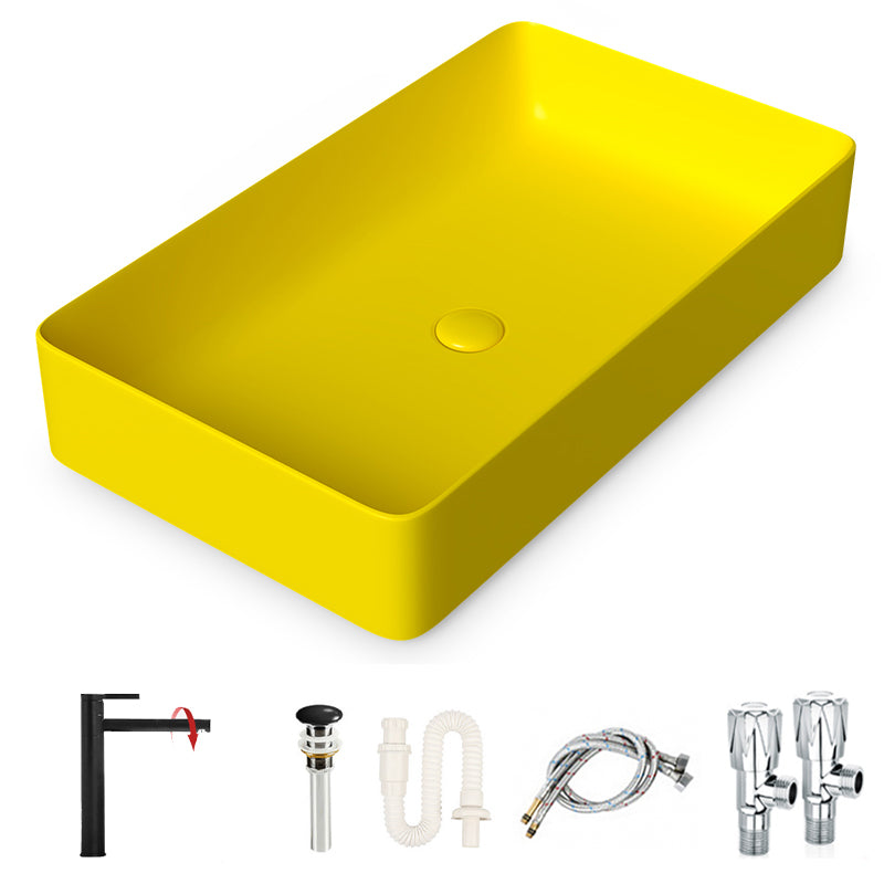 Modern Bathroom Sink Porcelain Rectangular with Drain Assembly and Faucet Vessel Sink