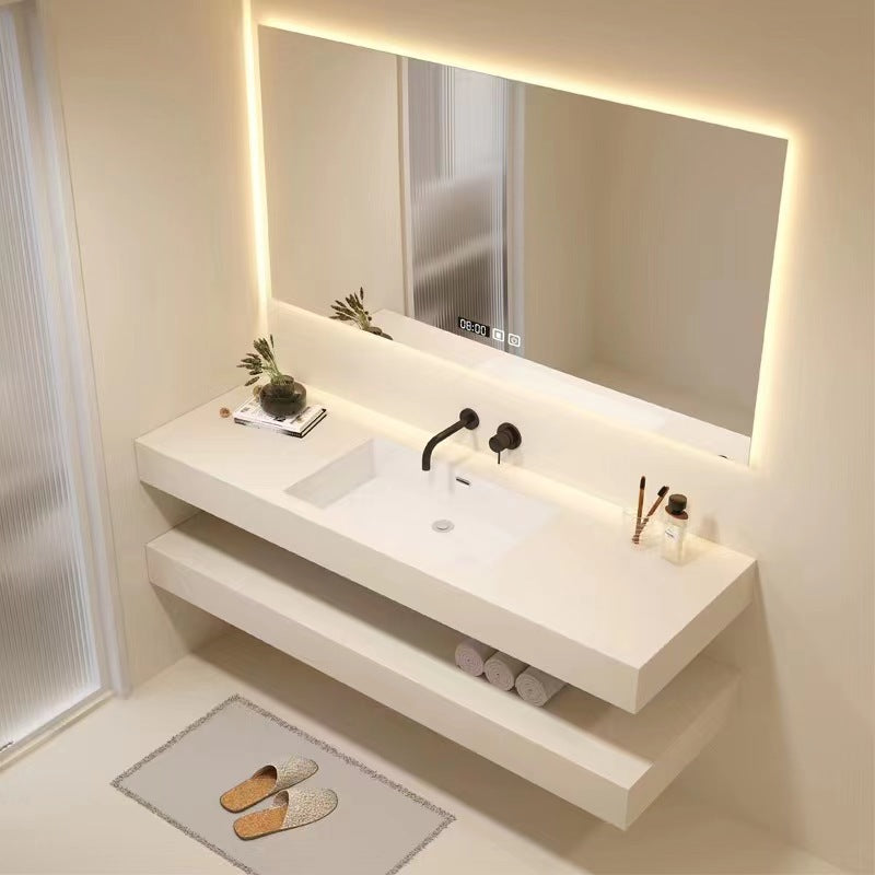 Creative Vanity Sink Mirror Wall-Mounted Bathroom Vanity Set in White