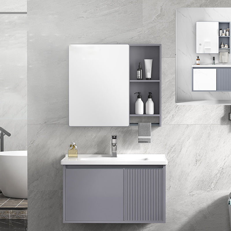 Modern Wall Mount Sink Vanity Metal Bathroom Vanity Cabinet with Mirror Cabinet