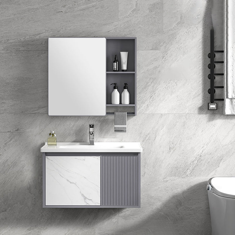 Modern Wall Mount Sink Vanity Metal Bathroom Vanity Cabinet with Mirror Cabinet