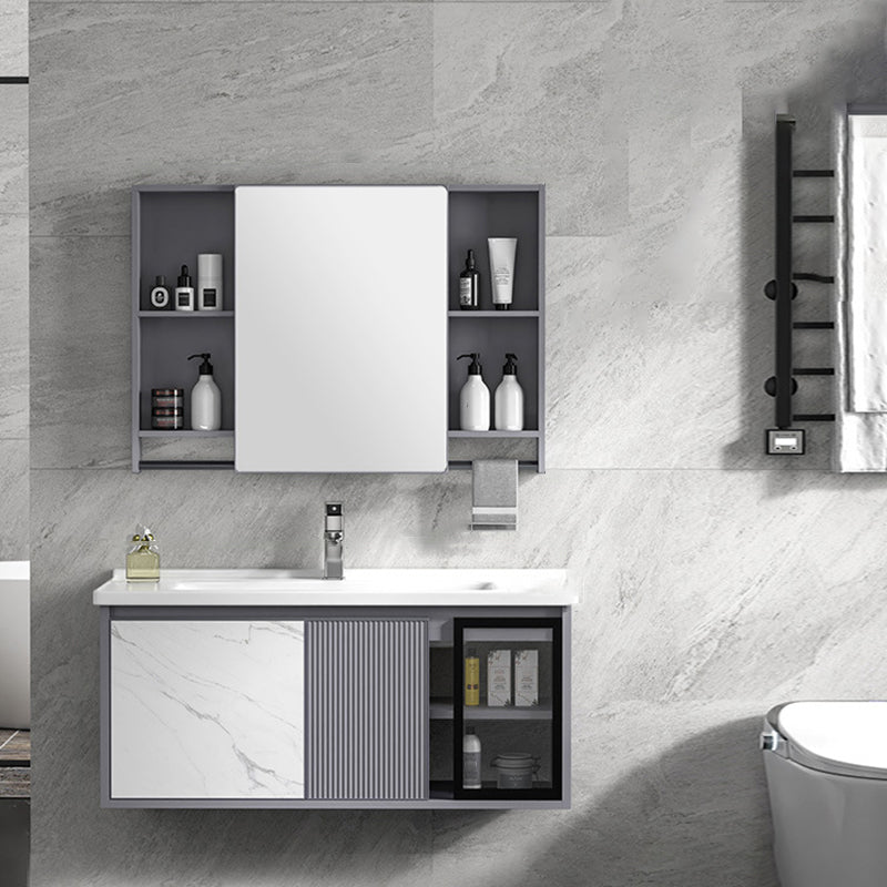 Modern Wall Mount Sink Vanity Metal Bathroom Vanity Cabinet with Mirror Cabinet