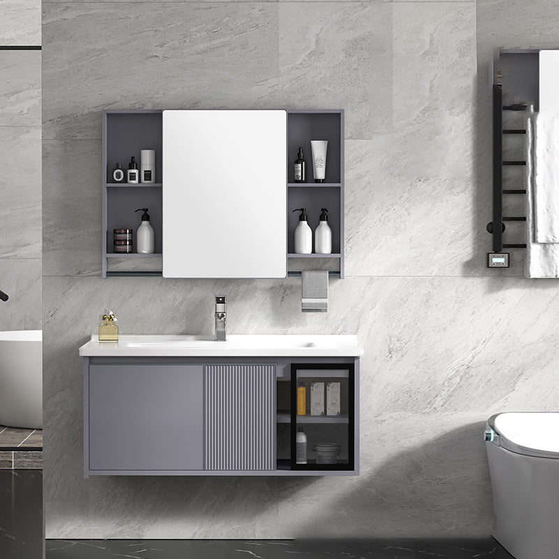 Modern Wall Mount Sink Vanity Metal Bathroom Vanity Cabinet with Mirror Cabinet