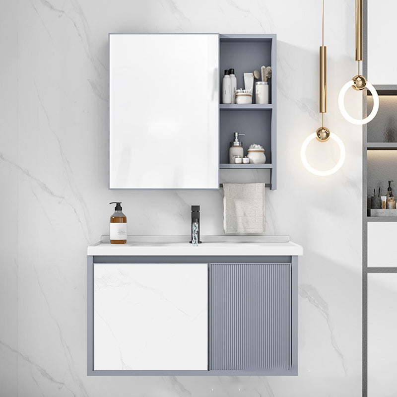 Modern Wall Mount Sink Vanity Metal Bathroom Vanity Cabinet with Mirror Cabinet