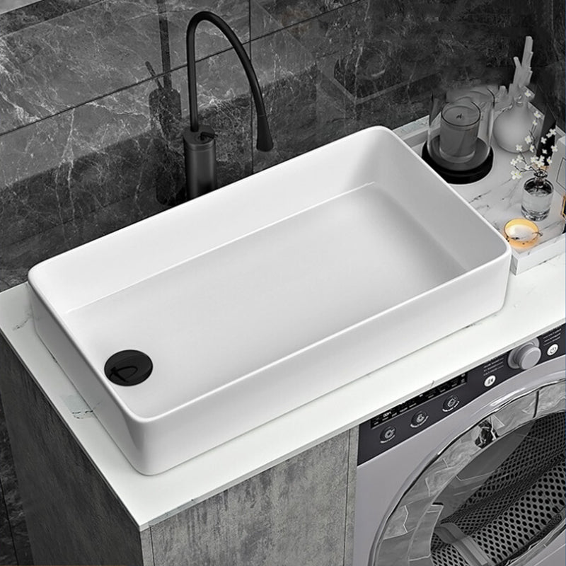 Contemporary Bathroom Sink Porcelain Rectangular Vessel with Pop-Up Drain