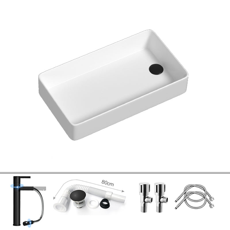 Contemporary Bathroom Sink Porcelain Rectangular Vessel with Pop-Up Drain
