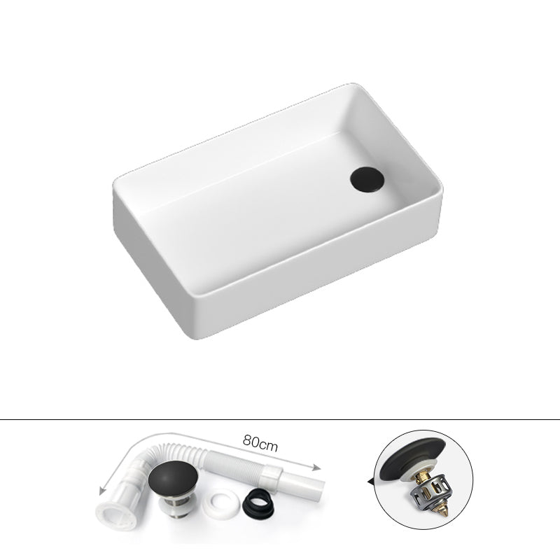 Contemporary Bathroom Sink Porcelain Rectangular Vessel with Pop-Up Drain