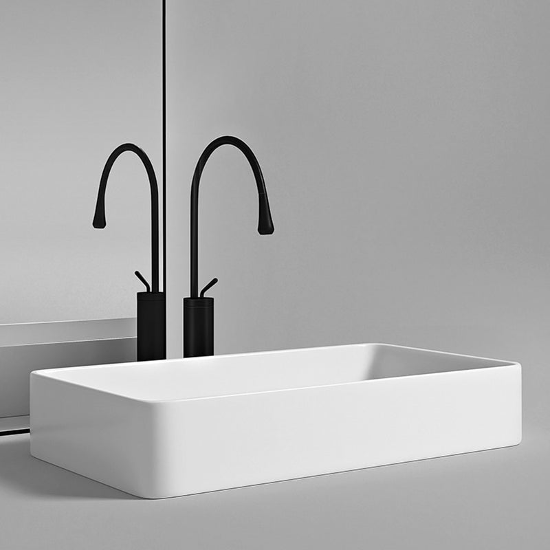 Contemporary Bathroom Sink Porcelain Rectangular Vessel with Pop-Up Drain