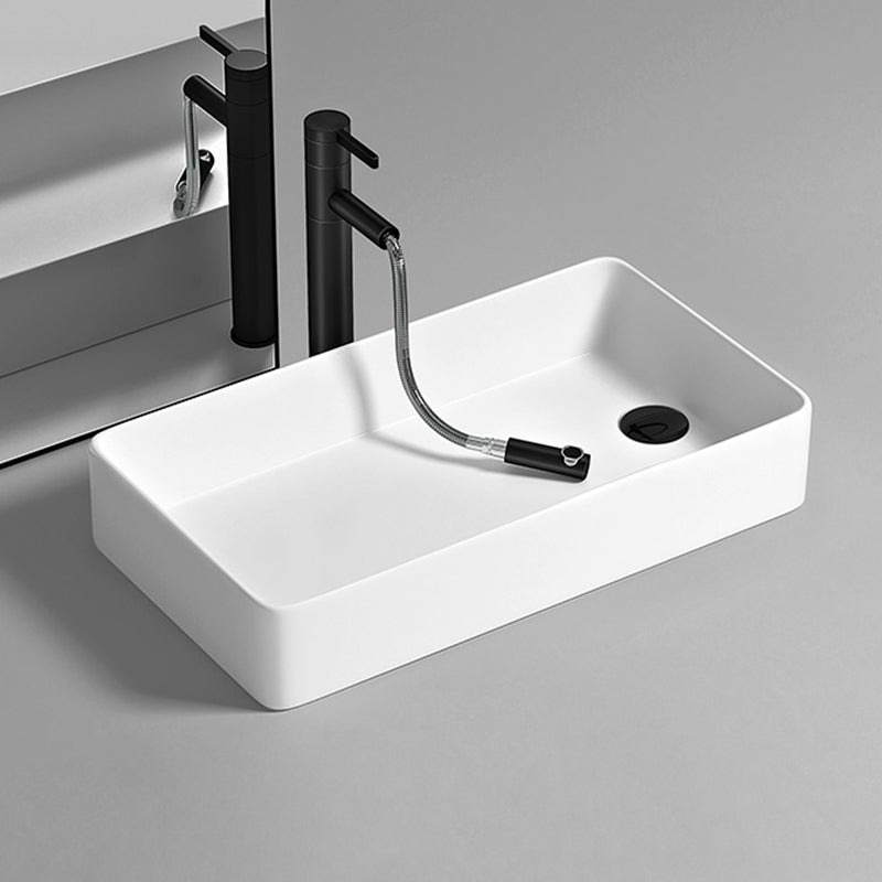 Contemporary Bathroom Sink Porcelain Rectangular Vessel with Pop-Up Drain