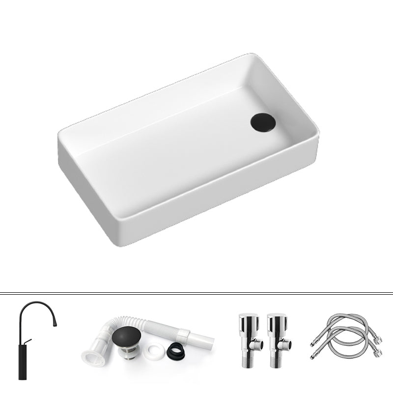 Contemporary Bathroom Sink Porcelain Rectangular Vessel with Pop-Up Drain