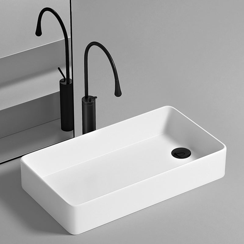 Contemporary Bathroom Sink Porcelain Rectangular Vessel with Pop-Up Drain