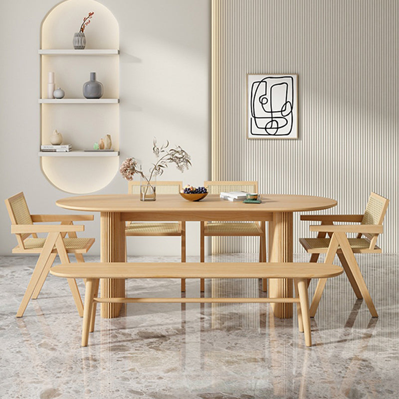 Contemporary Solid Wood Dining Table Oval Double Pedestal Dining Table
