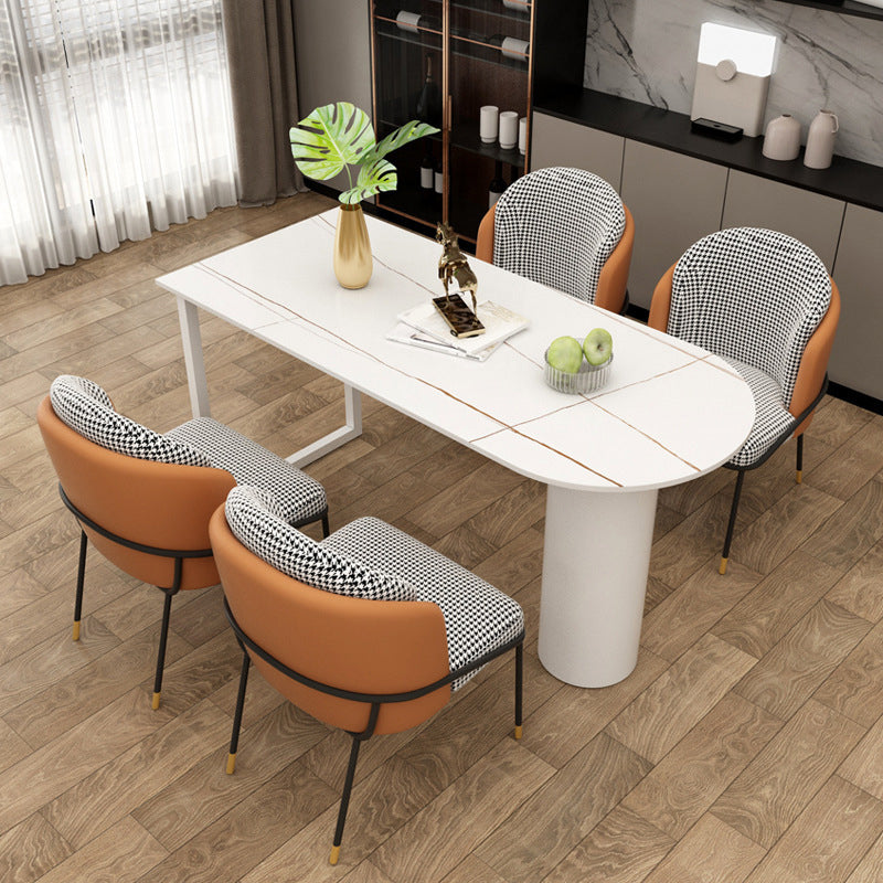 Contemporary Sintered Stone Dining Table Metal Dining Table with Double Pedestal Base