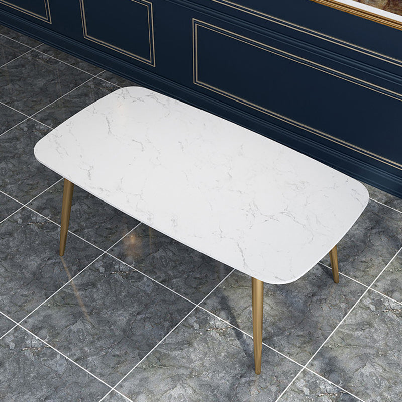 Glam 4 Legs Dining Table Stone Top Table with Metal Base for Dining Room