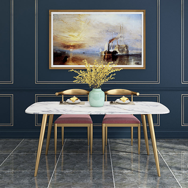 Glam 4 Legs Dining Table Stone Top Table with Metal Base for Dining Room