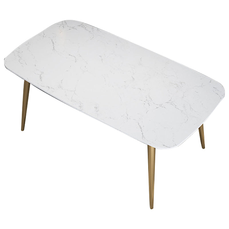 Glam 4 Legs Dining Table Stone Top Table with Metal Base for Dining Room