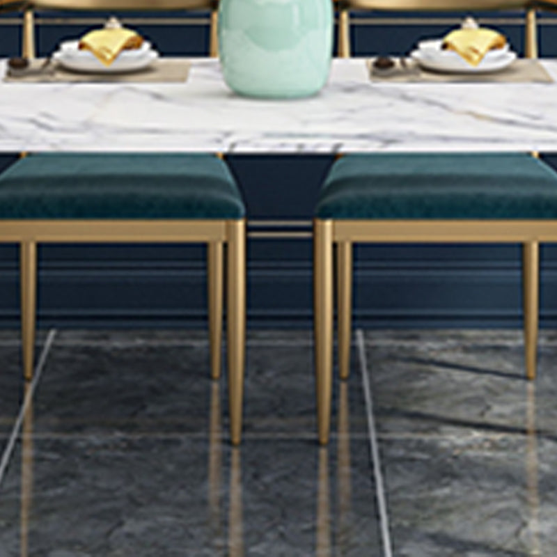 Glam 4 Legs Dining Table Stone Top Table with Metal Base for Dining Room