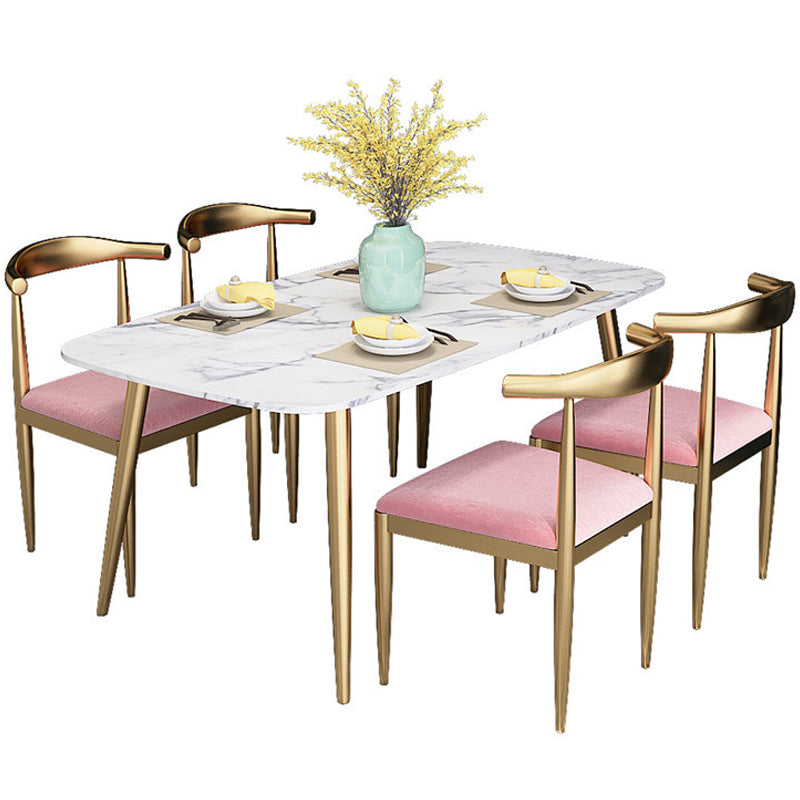 Glam 4 Legs Dining Table Stone Top Table with Metal Base for Dining Room