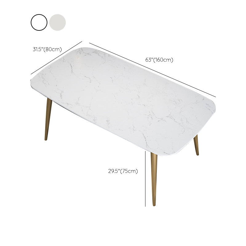 Glam 4 Legs Dining Table Stone Top Table with Metal Base for Dining Room