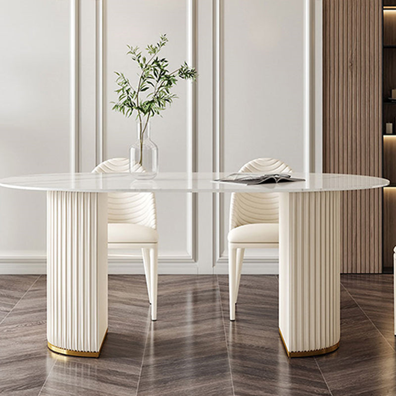 Double Pedestal Dining Room Table Modern Stone Table for Kitchen
